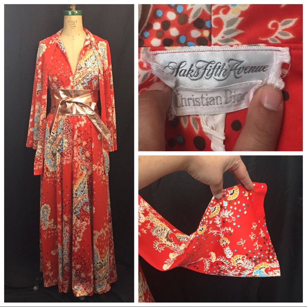 Dior Red Paisley Long Sleeve Silk Wrap Maxi Dress (belt not included)